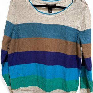 Lane Bryant Long Sleeved Grey Blue & Green Brown Striped Sweater w/Zipper Detail